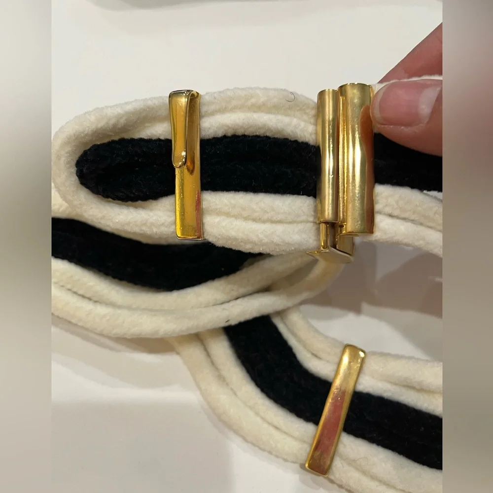 Vintage Italian Black‎ and Cream Fabric Belt with Gold Buckle Sz. S